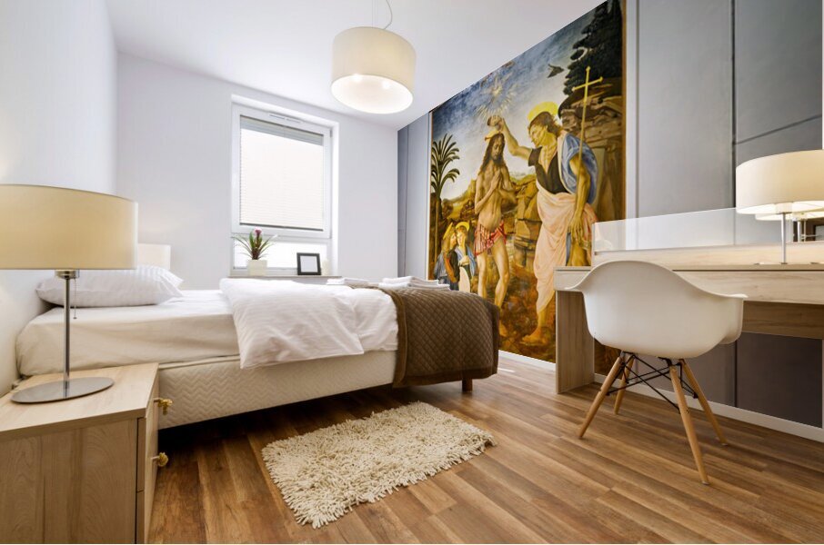 Baptism of Christ by Leonardo da Vinci at Uffizi Gallery Florenc Mural print