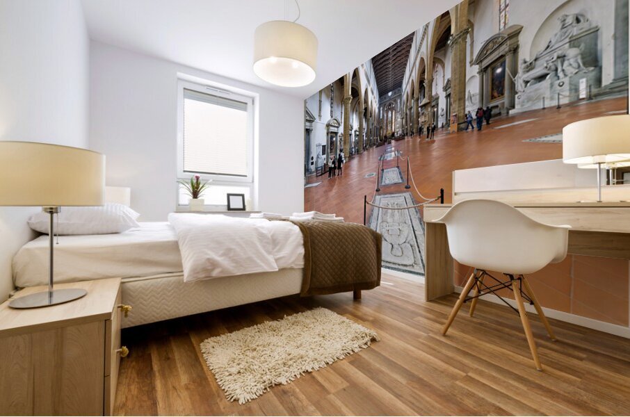 Visitors explore Basilica di Santa Croce in Florence Tuscany I Mural print