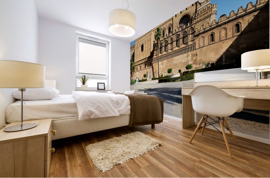 Palermo Cathedral in Sicily with clear blue sky and visitors Mural print
