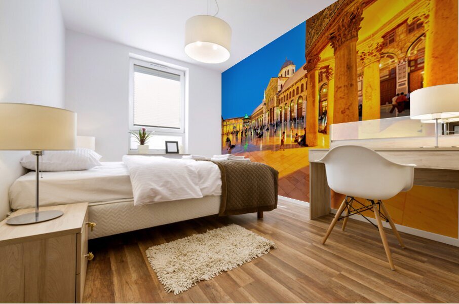 Visitors enjoy evening time at Umayyad Mosque in Damascus Syria Mural print