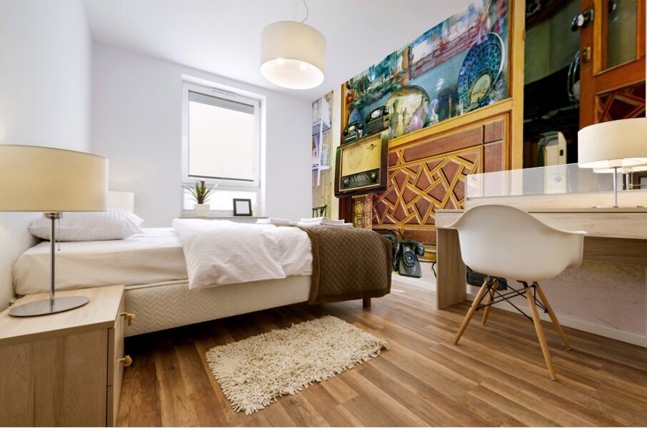 Second hand shop displays vintage items in Damascus Syria Mural print