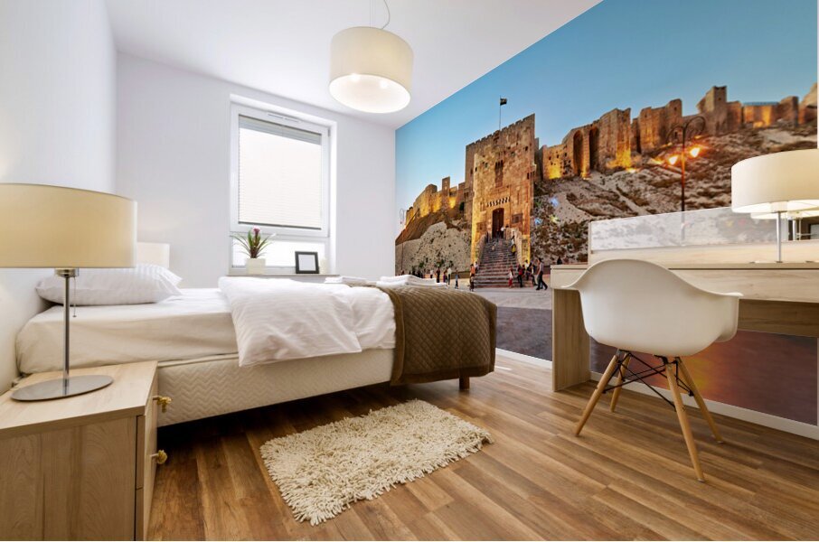 Exploring the citadel of Aleppo during dusk in Syria Mural print