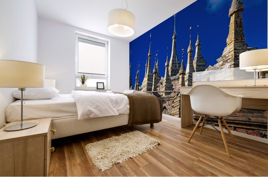 Mohnyin Thambuddhei Paya in Monywa shows many stupa structures Mural print