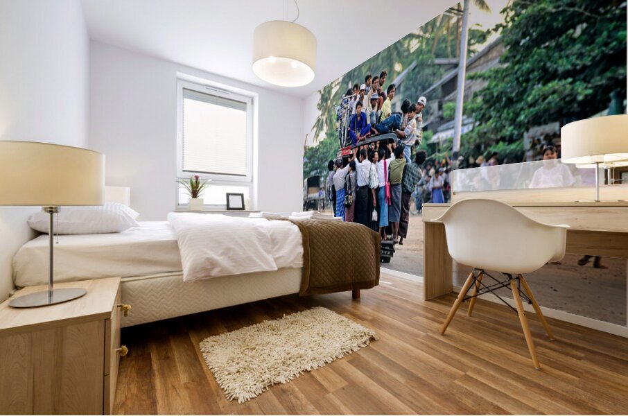 Busy transportation scene in Myanmar during the day Mural print