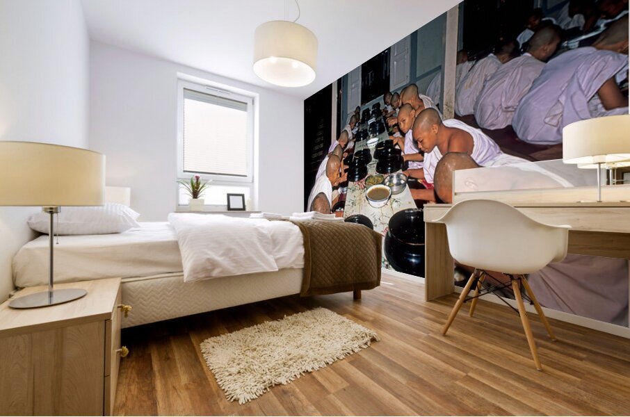 Monks having lunch in Mandalay during the day Mural print