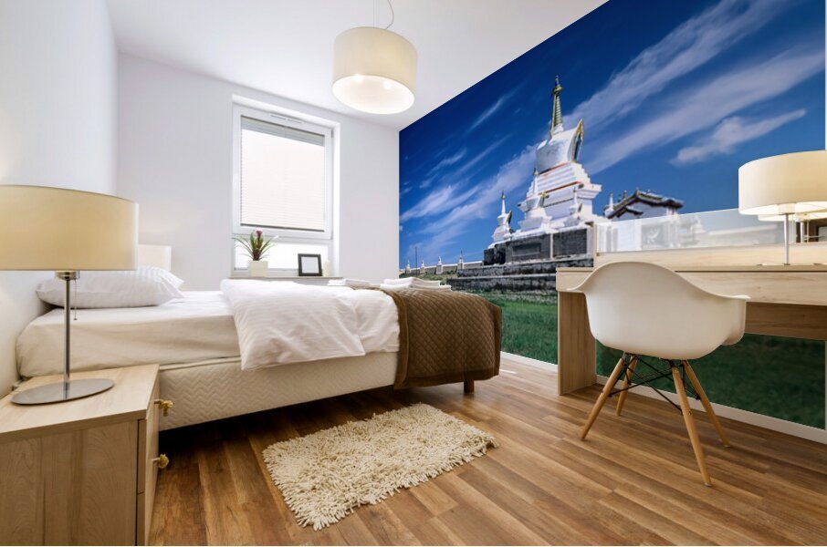 Erdene Zuu Monastery stands in Mongolia under a clear blue sky Mural print