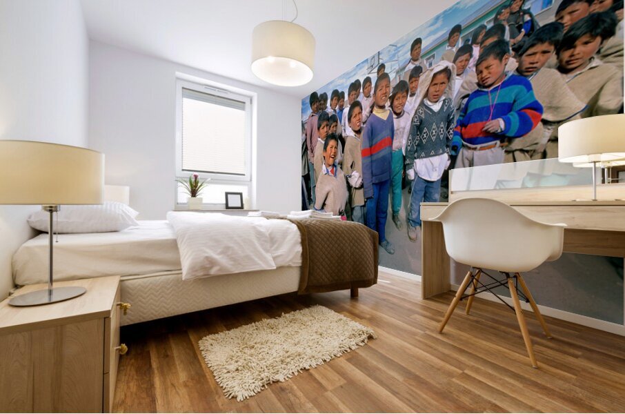 Diverse group of children posing outdoors with varied expression Mural print