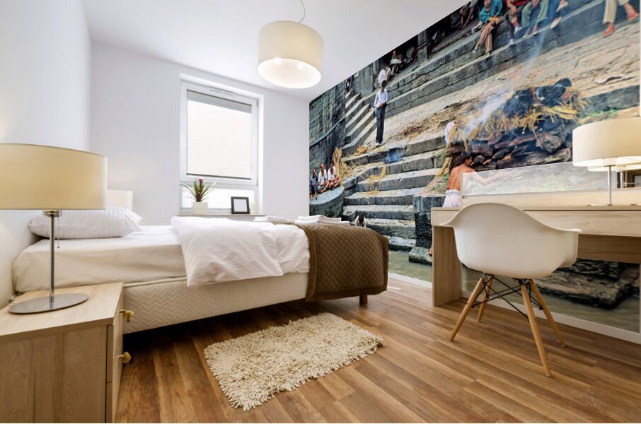 Cremation ritual at Pashupatinath in Kathmandu Nepal Mural print