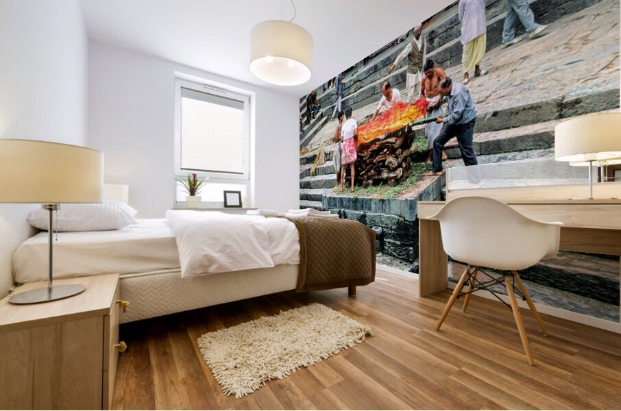 Cremation ceremony at Pashupatinath in Kathmandu Nepal Mural print