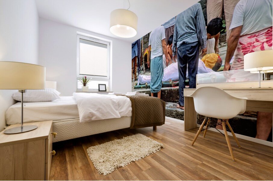 Cremation ceremony at Pashupatinath Temple in Kathmandu Nepal Mural print