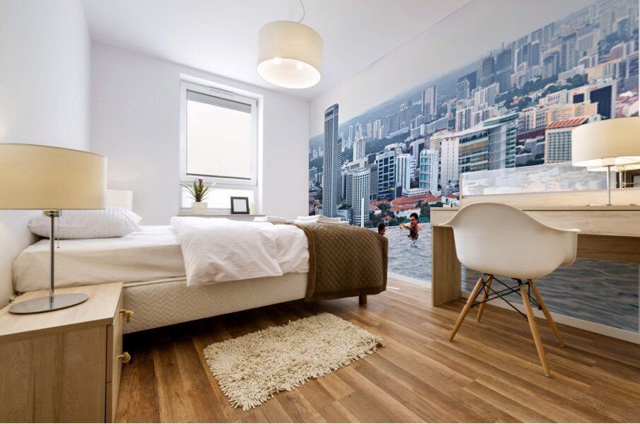 Visitors enjoy the Infinity Pool at Marina Bay Sands Mural print