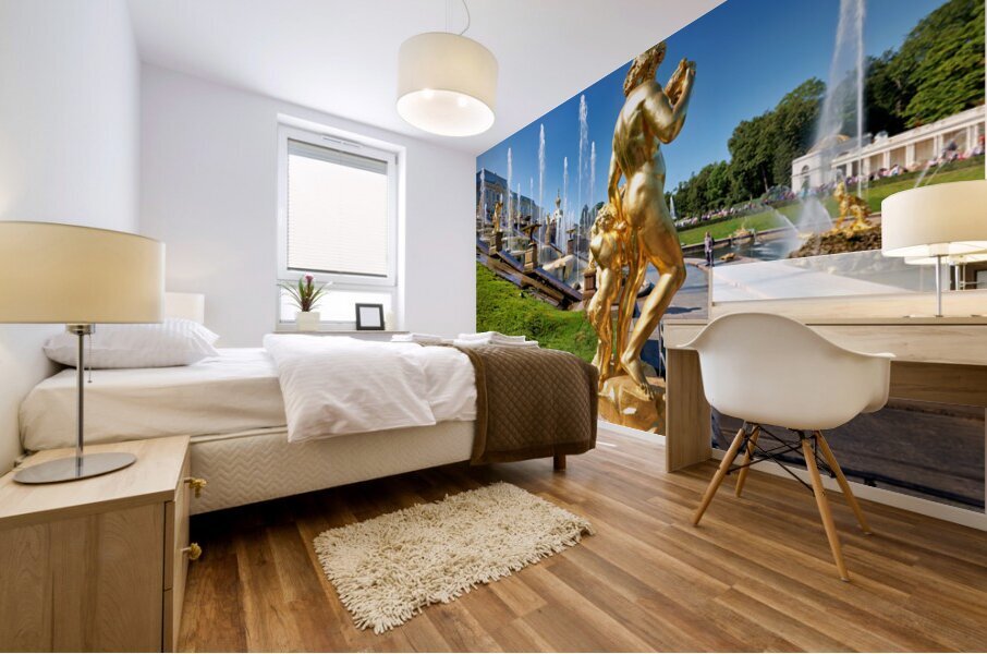 Golden statues at Peterhof Palace in St. Petersburg Russia Mural print