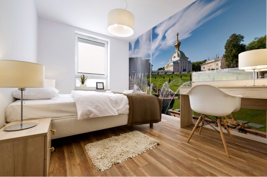 Fountains and gardens at Peterhof Palace in Saint Petersburg Mural print