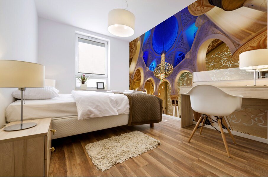 Visit Sheikh Zayed Grand Mosque in Abu Dhabi during evening Mural print