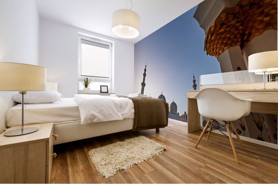 Visitors explore Sheikh Zayed Grand Mosque in Abu Dhabi Mural print