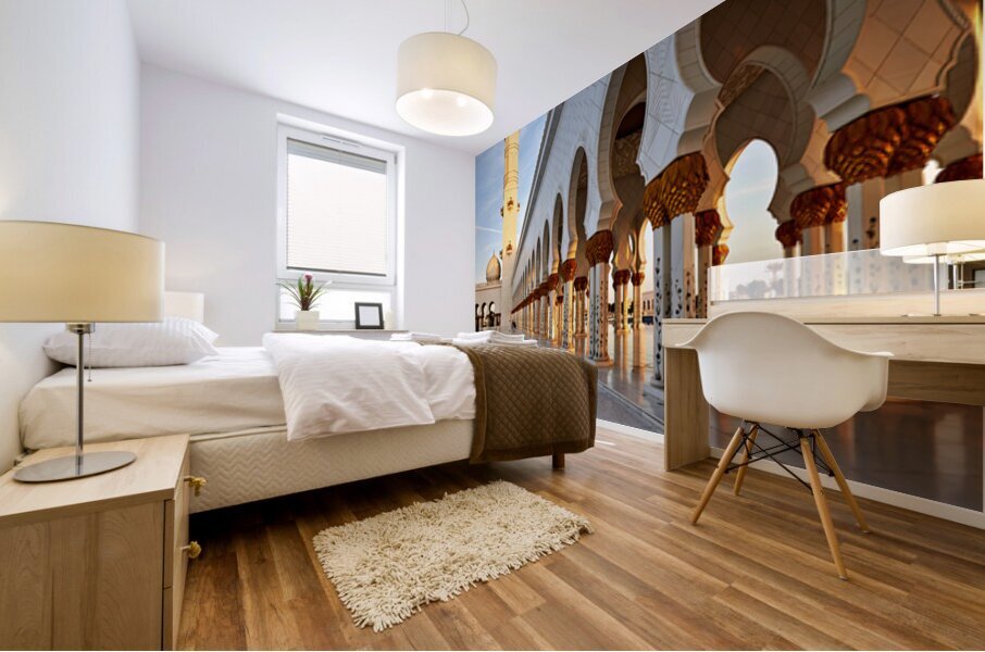 Visit to Sheikh Zayed Grand Mosque in Abu Dhabi at sunset Impression murale