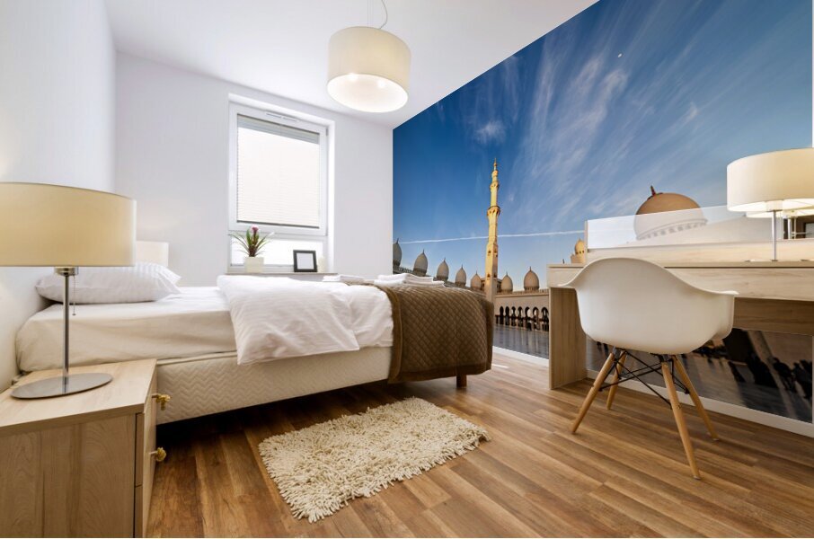 Visit to Sheikh Zayed Grand Mosque in Abu Dhabi at sunset Mural print