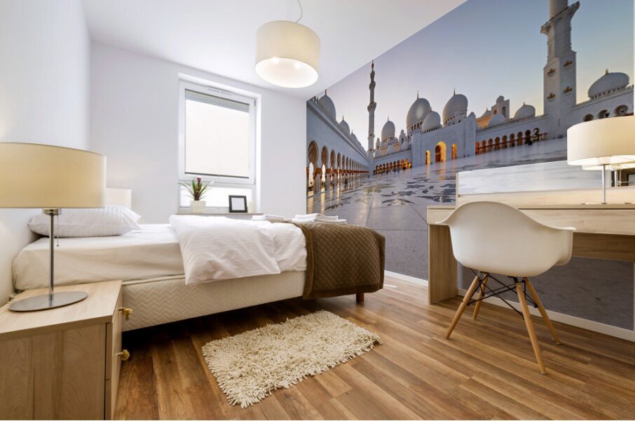 Visitors explore Sheikh Zayed Grand Mosque in Abu Dhabi Mural print