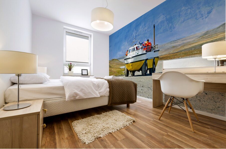 Exploring Jokulsarlon Glacier Lagoon with amphibian vehicle Mural print