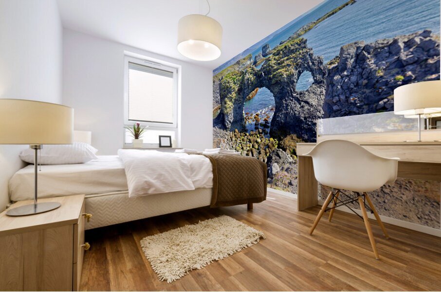Exploring arnarstapi cliff in Iceland by the ocean Mural print