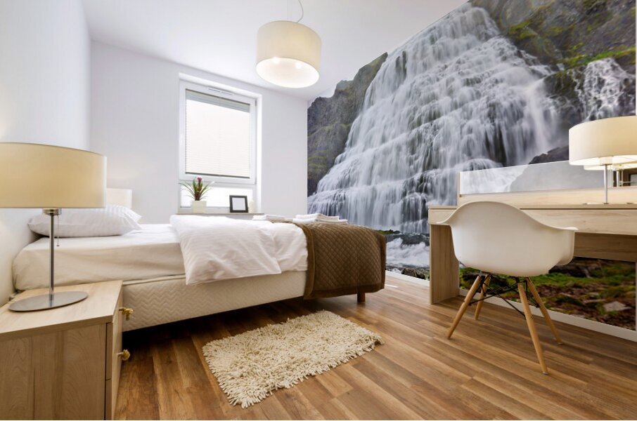 Visiting Dynjandi Waterfall in Iceland during daytime Mural print