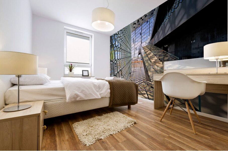 Exploring Harpa Opera House in Reykjavik Iceland on a sunny day Mural print