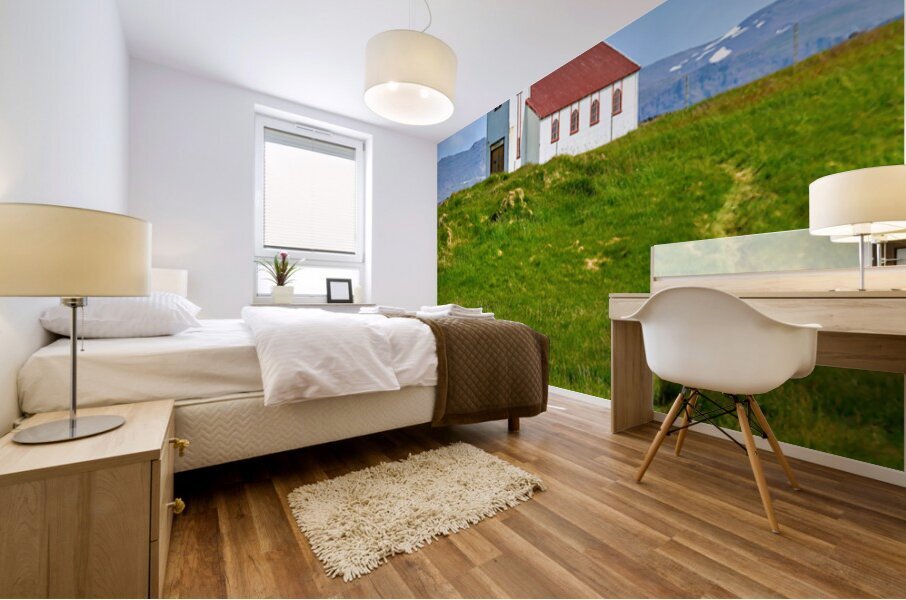 Visit to Hellnar Church in Iceland on a sunny day Mural print