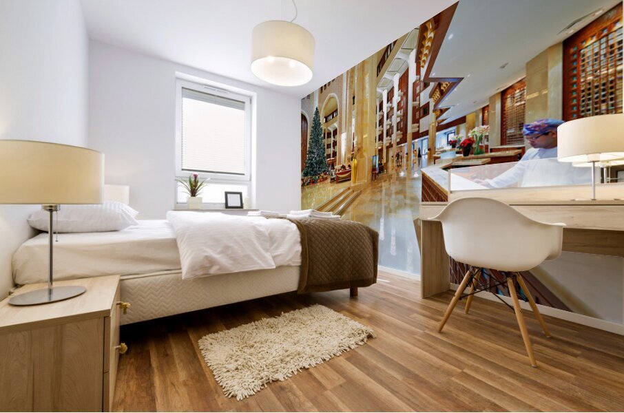 Luxury hotel lobby during holiday season in Oman Mural print