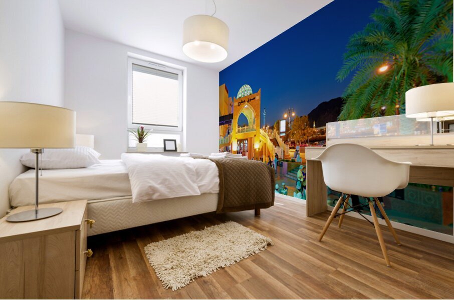 Waterfront view of Mutrah Souq in Muscat at sunset time Mural print