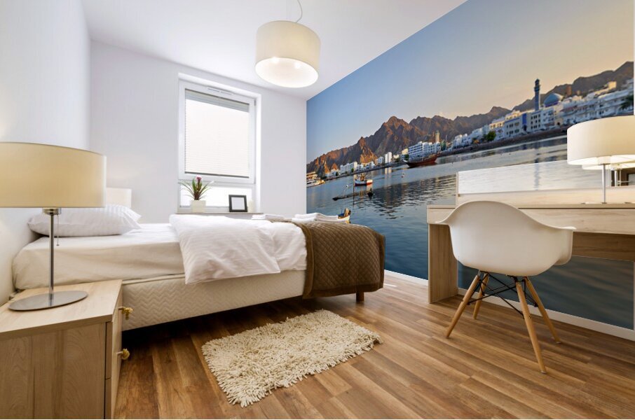 Waterfront view in Muscat Oman at sunset near boats Mural print