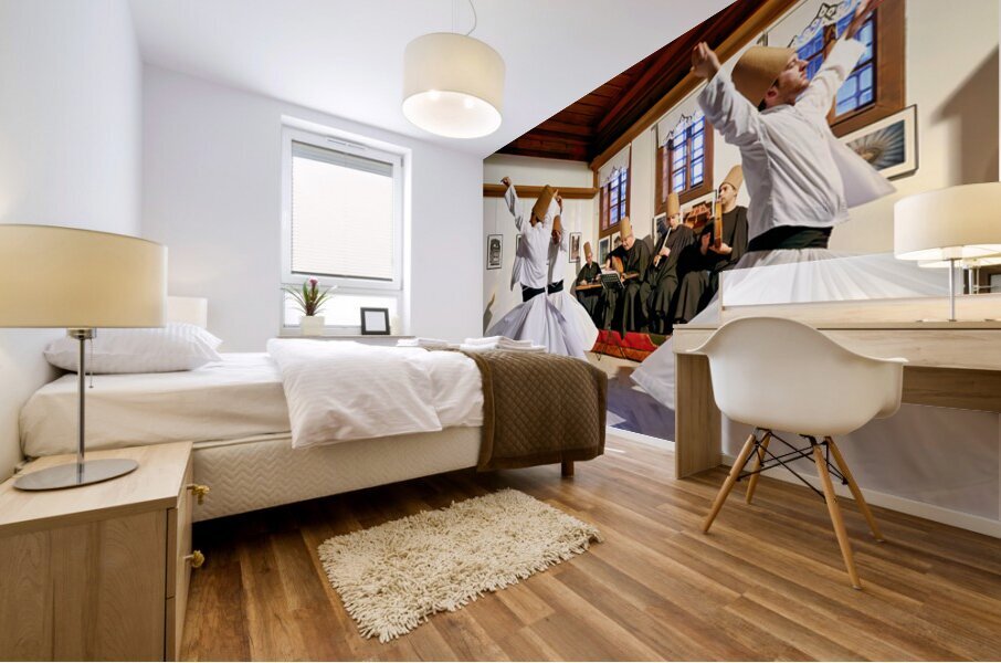 Whirling dervishes perform in Istanbul during sufi ceremony Mural print