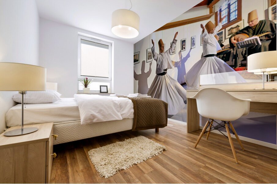 Whirling dervishes perform at sufi event in Istanbul Turkey Mural print