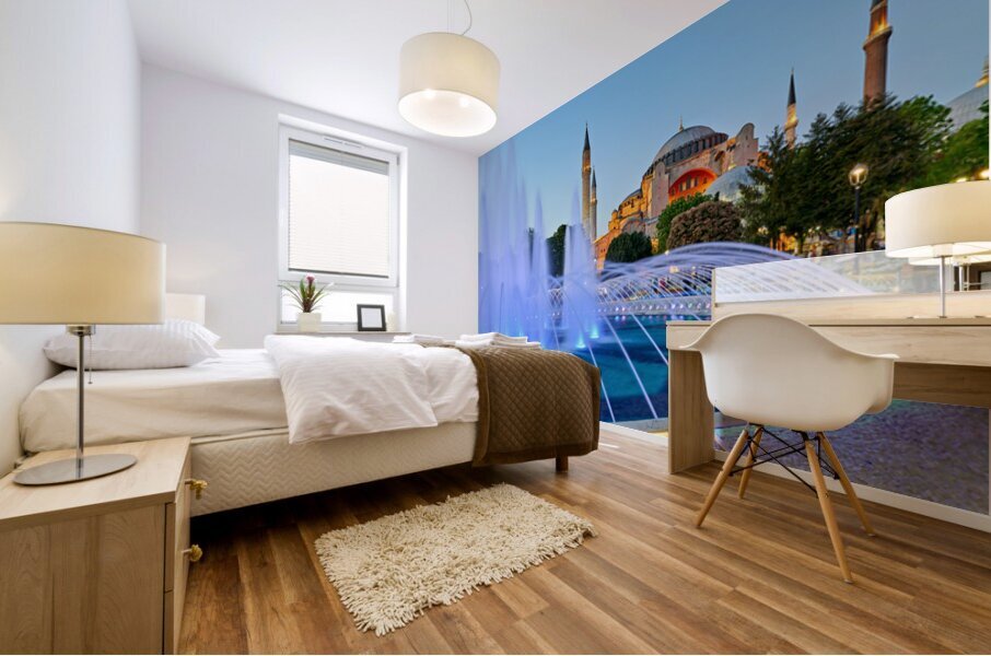 Hagia Sophia Grand Mosque at dusk with fountain display Mural print