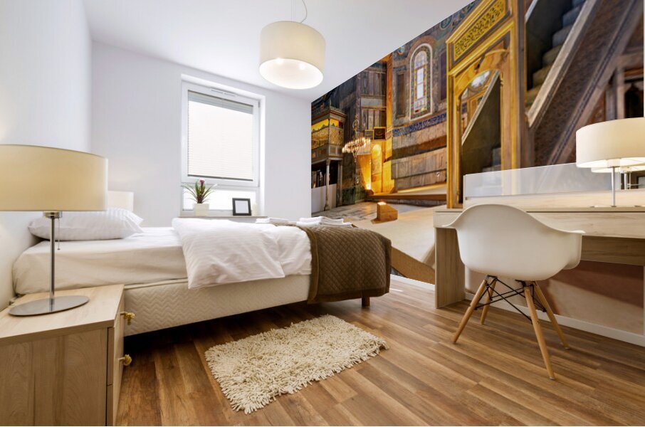 Hagia Sophia Grand Mosque interior view with sunlight Mural print