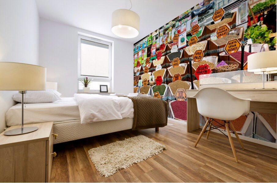 Spices and herbs displayed at Grand Bazaar in Istanbul Mural print