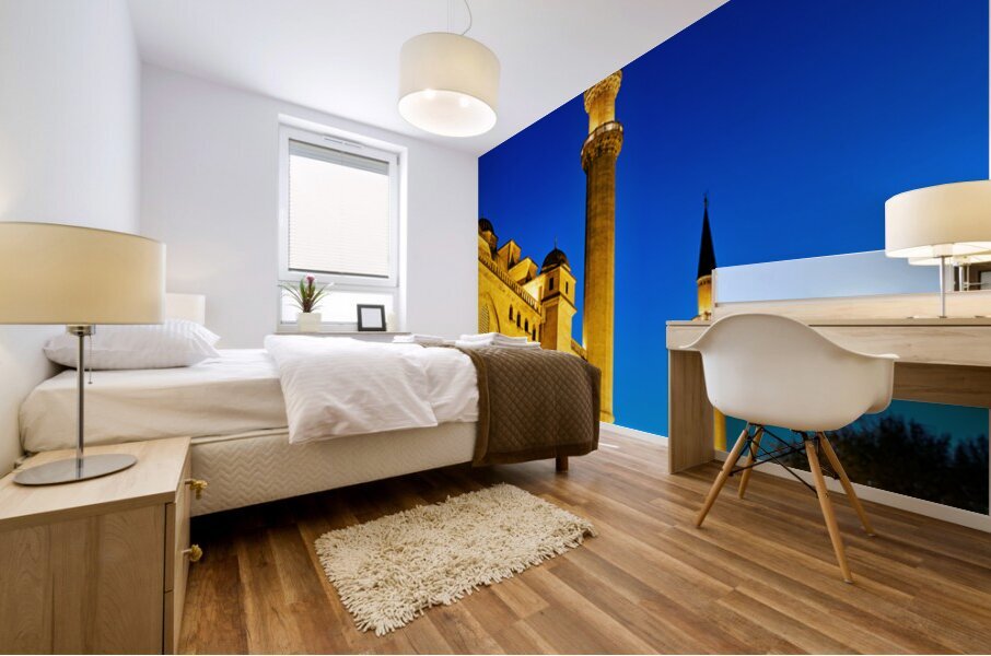 Suleymaniye Mosque stands tall in Istanbul at night Mural print