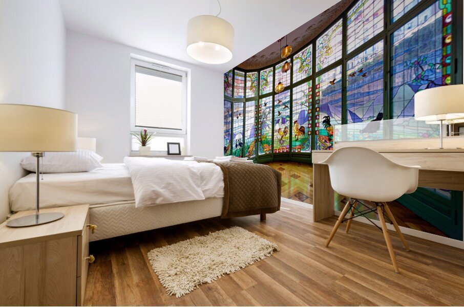 Stained glass windows at Casa Lleo Morera in Barcelona Mural print