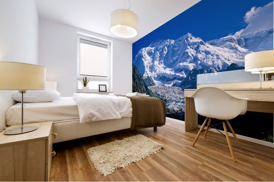 Karakoram range shows snow capped peaks and rocky terrain Mural print