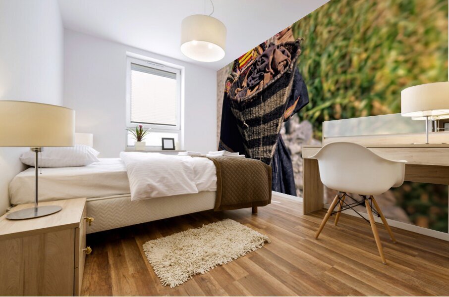 Life in kalash village of bumburet valley with a child Mural print