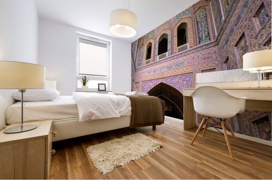 People visiting Wazir Khan Mosque in Lahore Pakistan Mural print