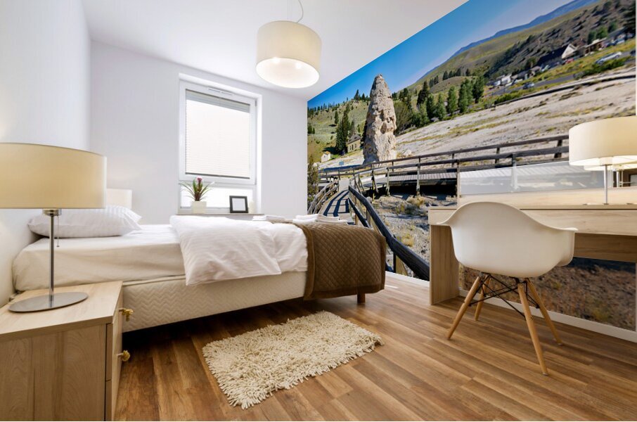 Exploring liberty cap in yellowstone national park usa Mural print