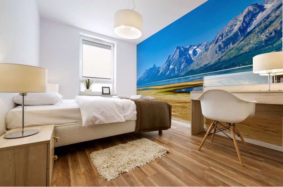 Mountains reflect in the water at Grand Teton National Park Mural print