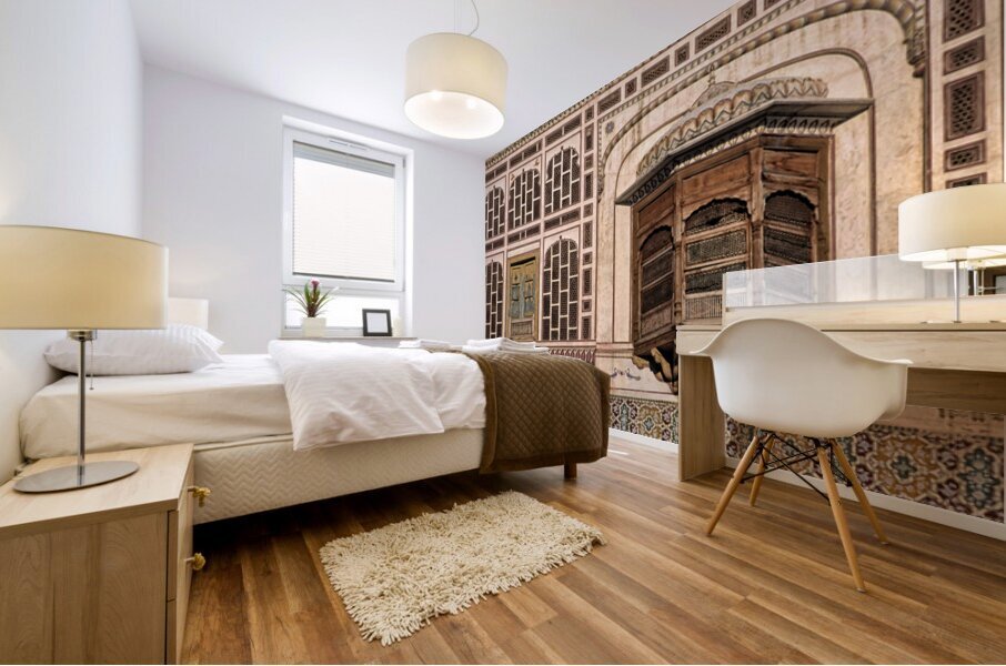 Historic house facade in Samarkand shows ancient design Mural print