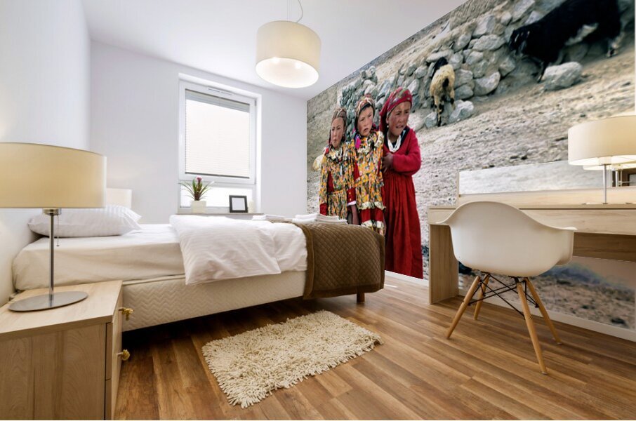 Village children in Uzbekistan enjoy their day outside Mural print