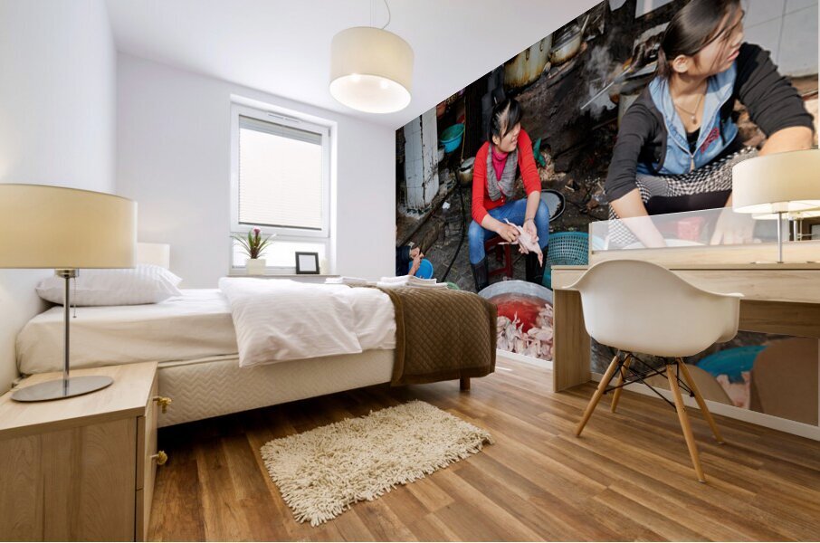 Women preparing fish in a market in Hanoi Vietnam Mural print