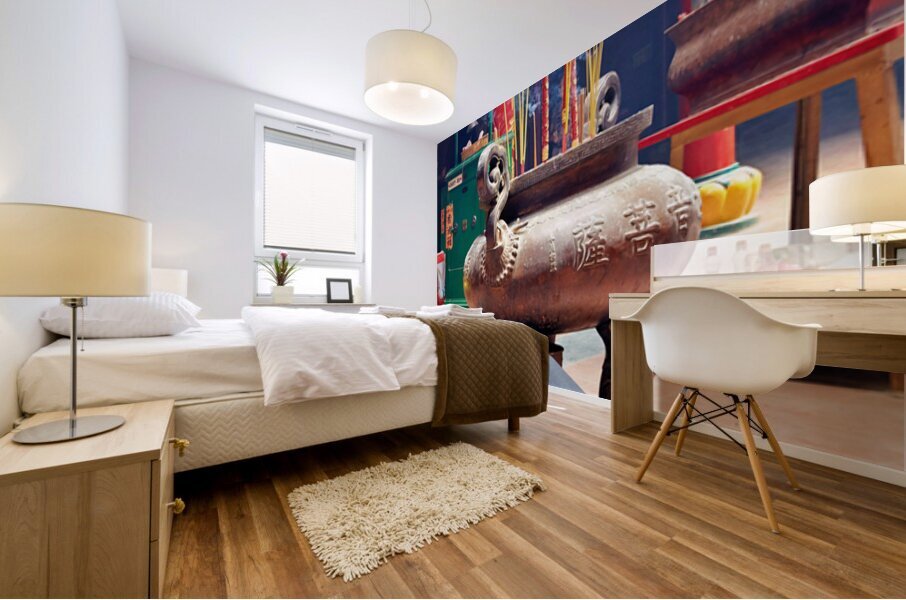 Man praying at a shrine in Ho Chi Minh City Vietnam Mural print