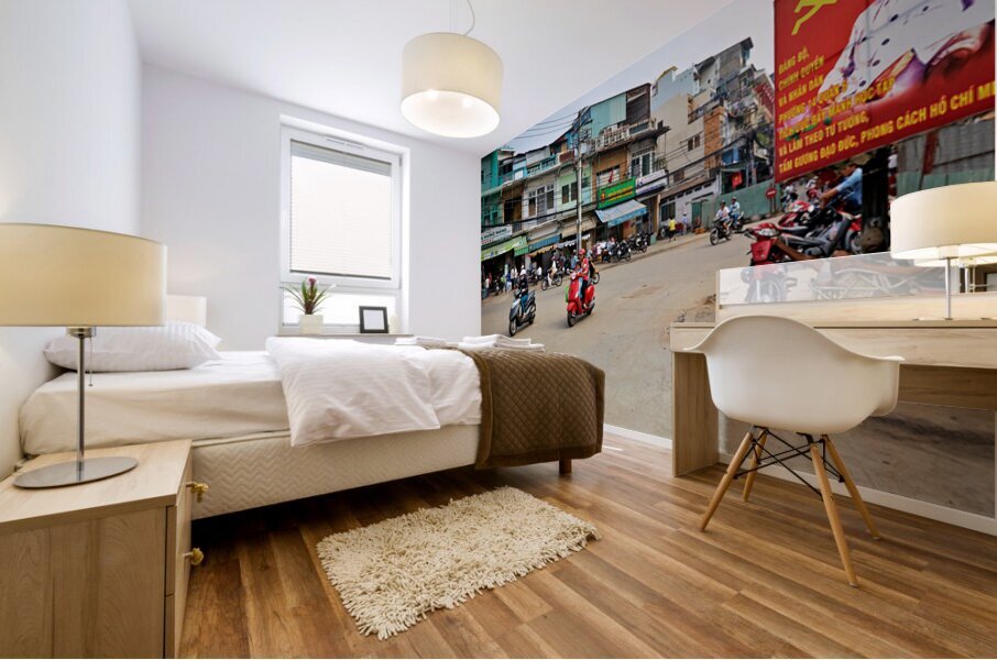 Busy streets of Ho Chi Minh City in Saigon during the day Mural print