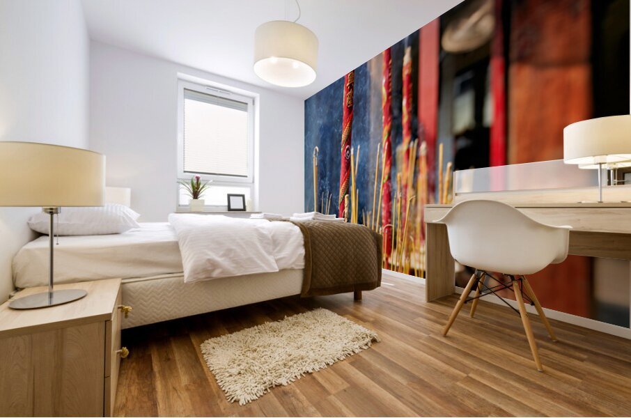 Incense sticks burning at a temple in Ho Chi Minh City Mural print