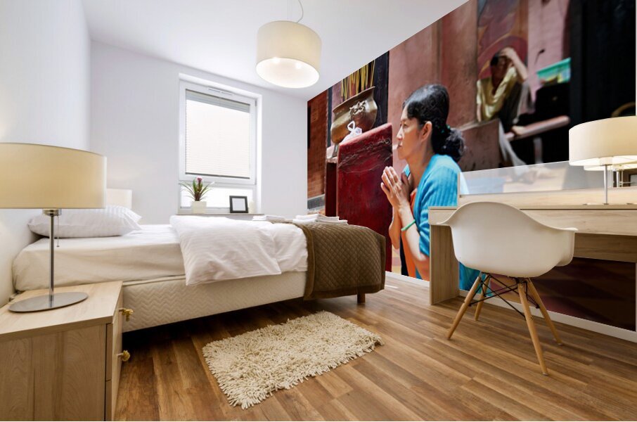 Woman prays at a temple in Ho Chi Minh City Vietnam Mural print