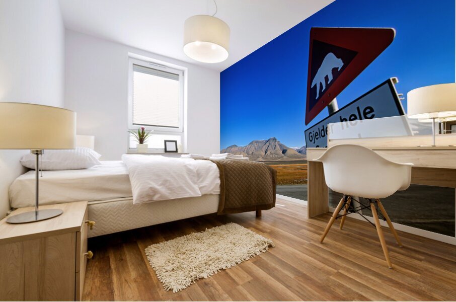 Warning sign for polar bears in Longyearbyen Svalbard Mural print